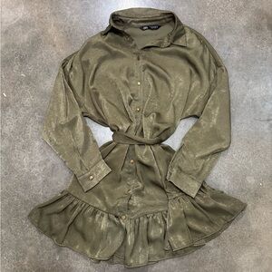 Zara Olive Green Long Sleeve Mini Dress
